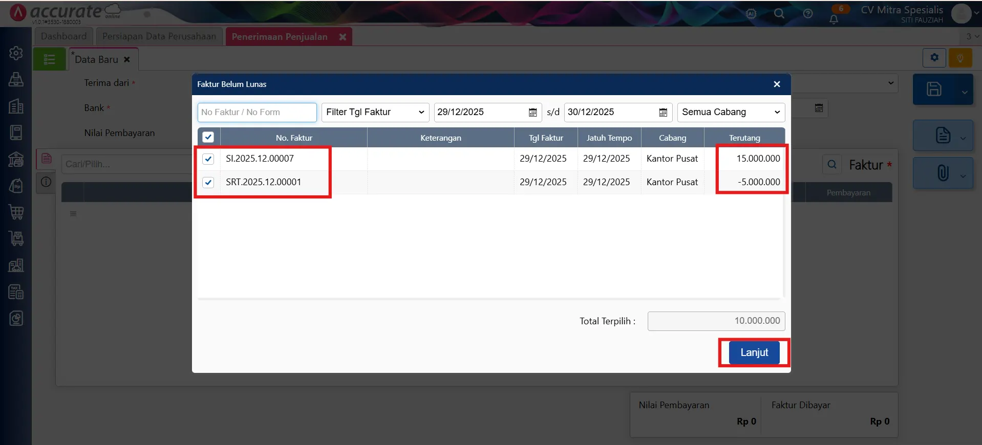 Cara mengatasi error nomor seri retur penjualan