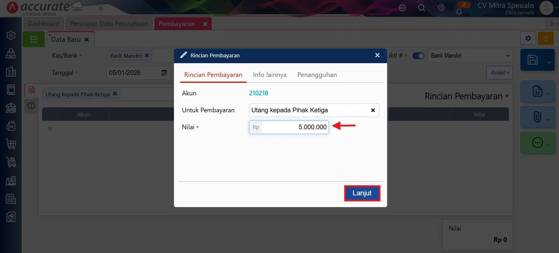 pembelian dilunasi pihak ketiga