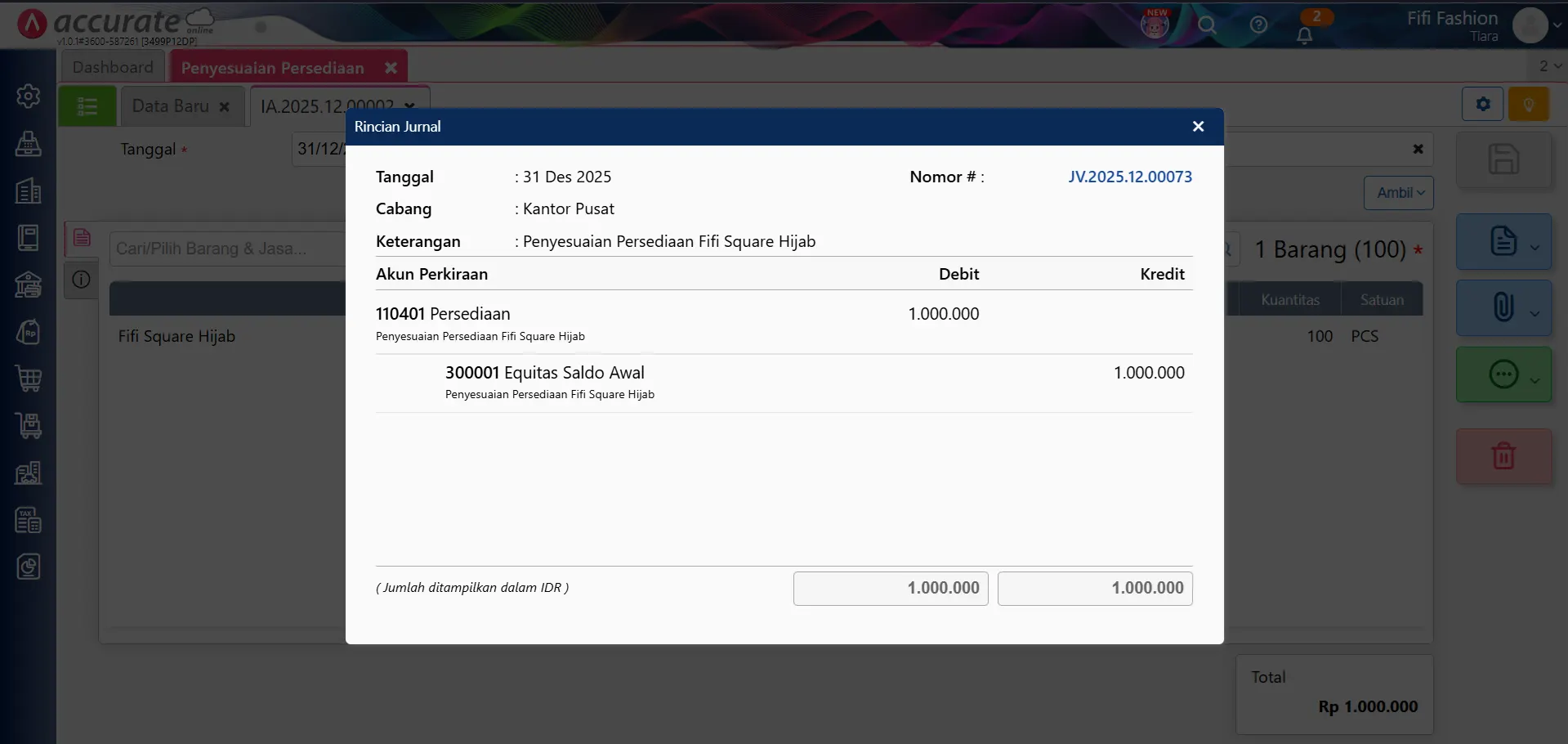 input saldo awal barang terkirim