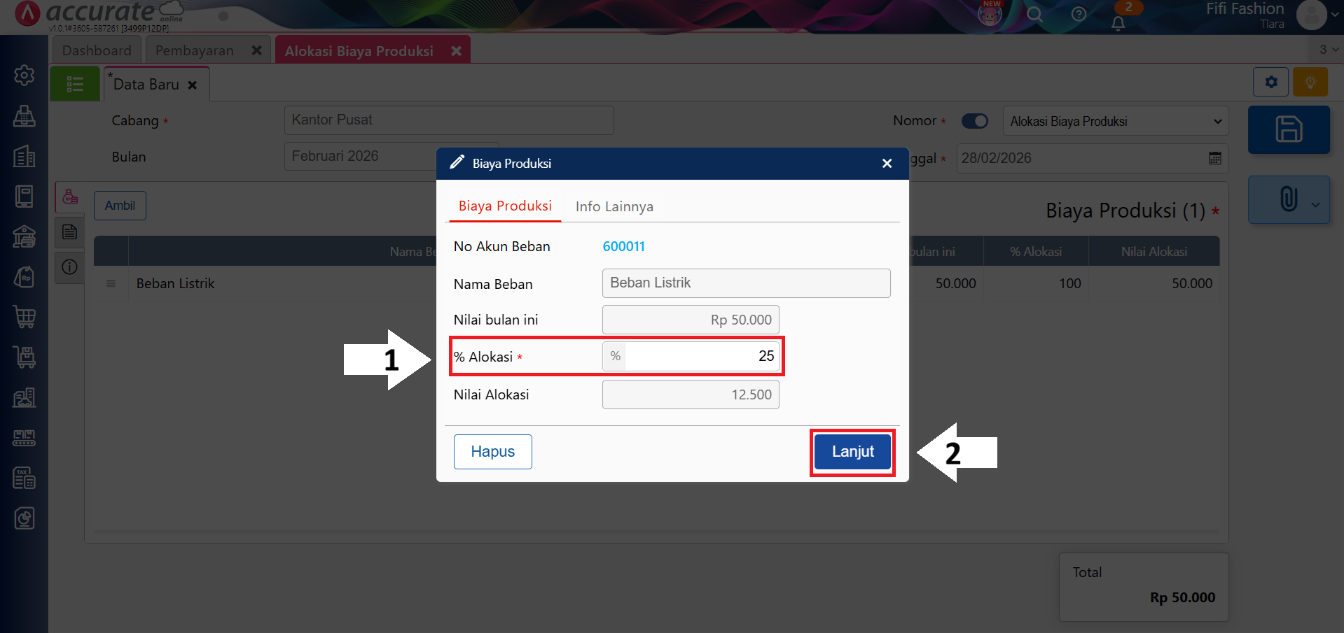 catat alokasi biaya produksi