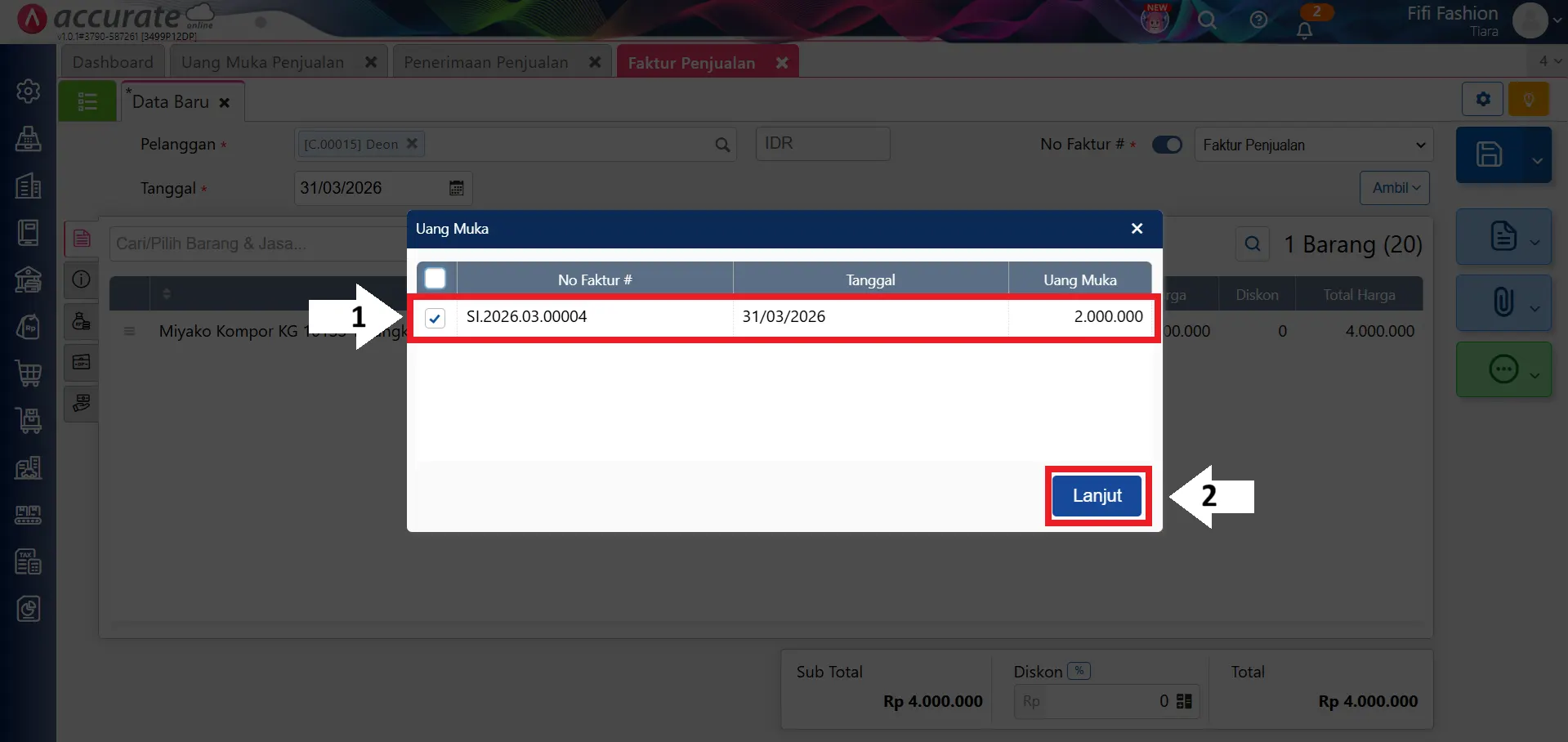 mencatat saldo awal uang muka penjualan