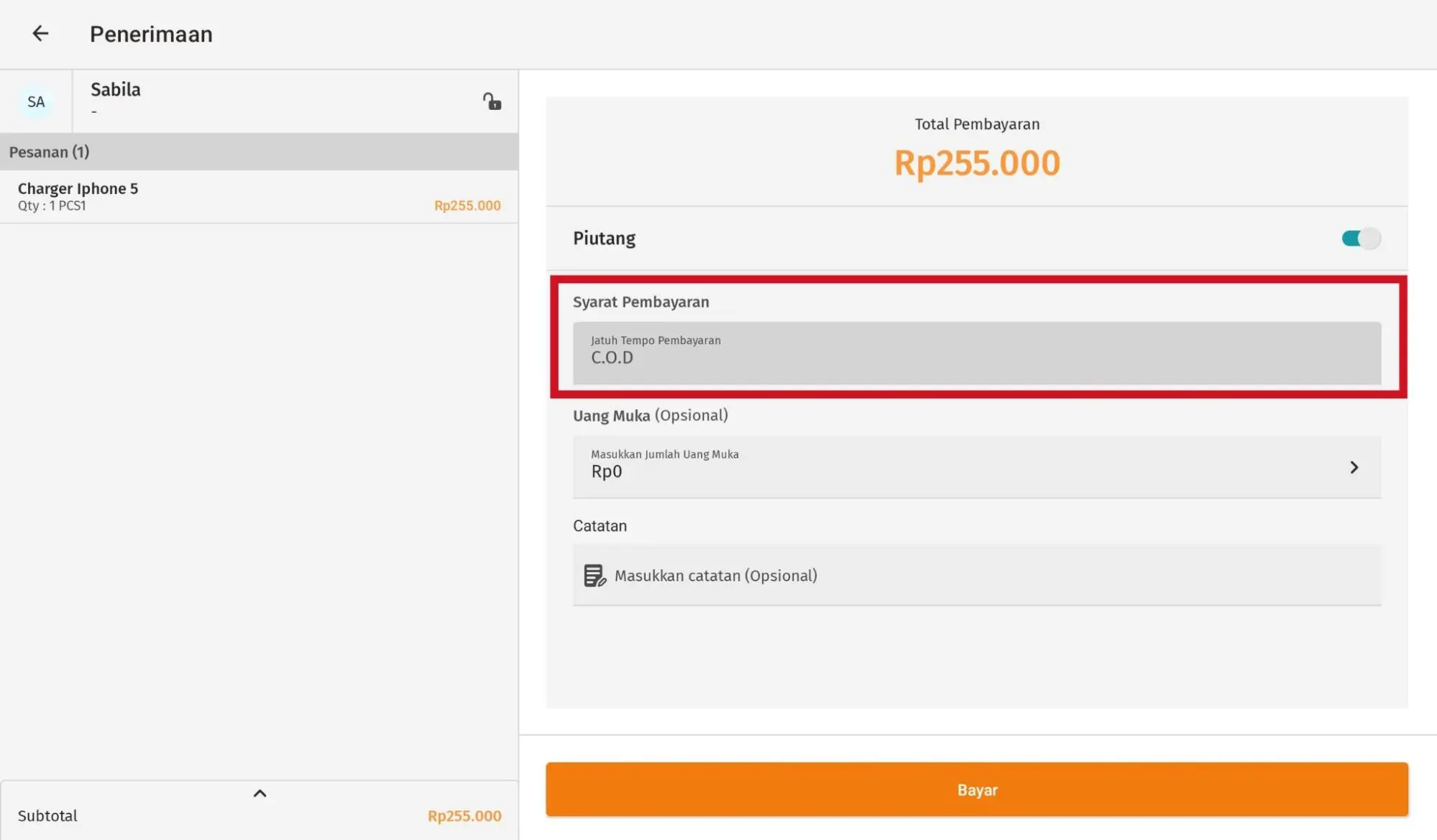 tidak bisa ubah syarat bayar