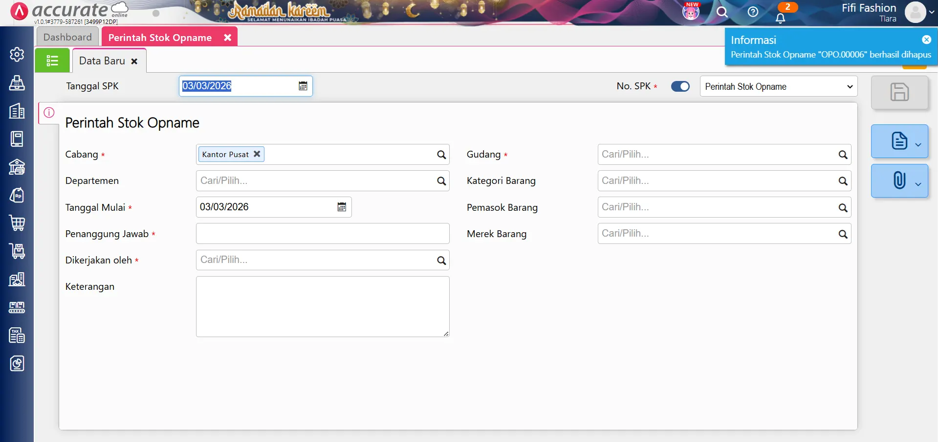 hapus perintah stock opname