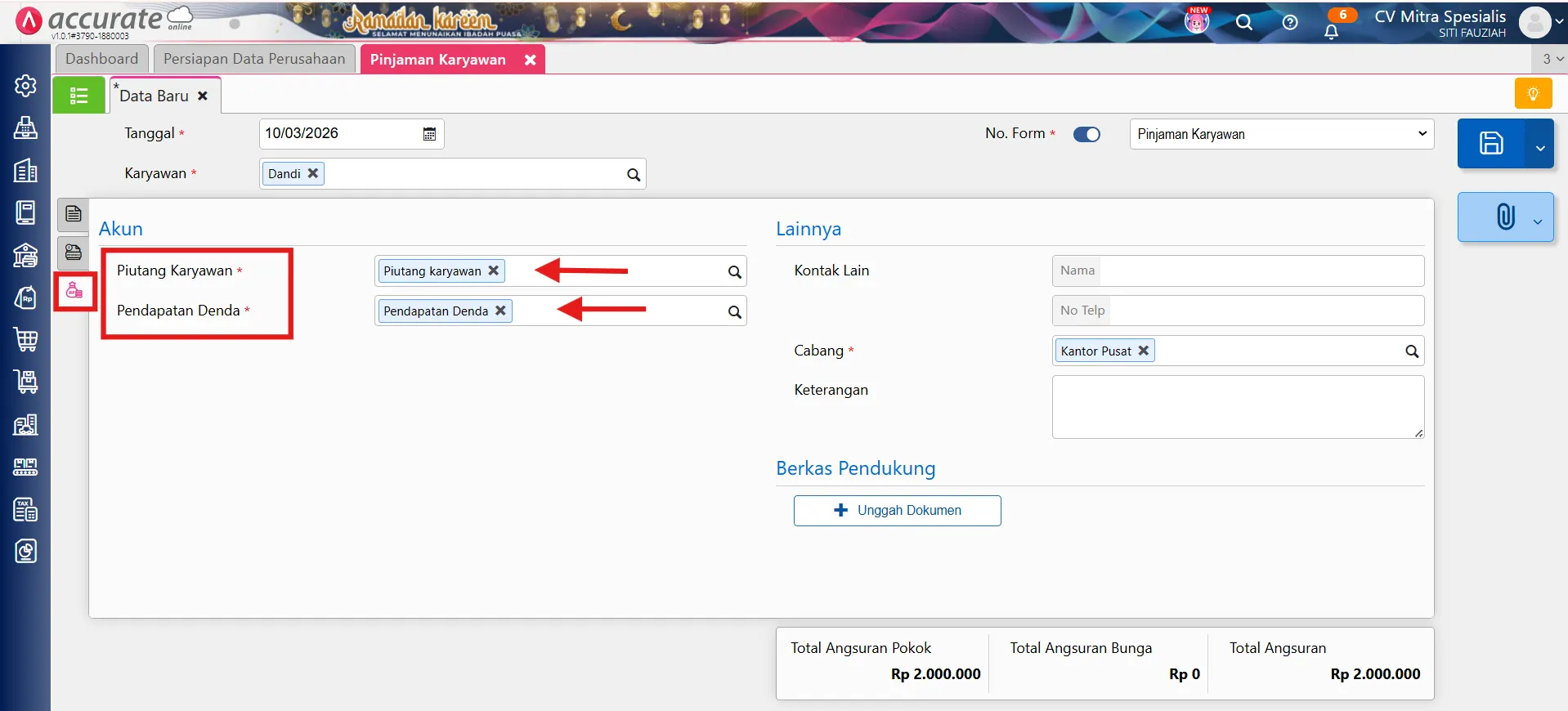 Fitur pinjaman karyawan