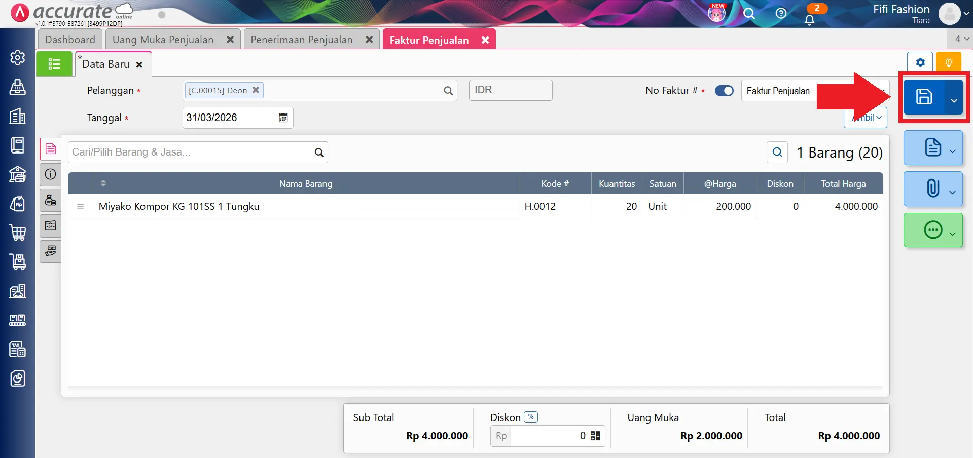mencatat saldo awal uang muka penjualan