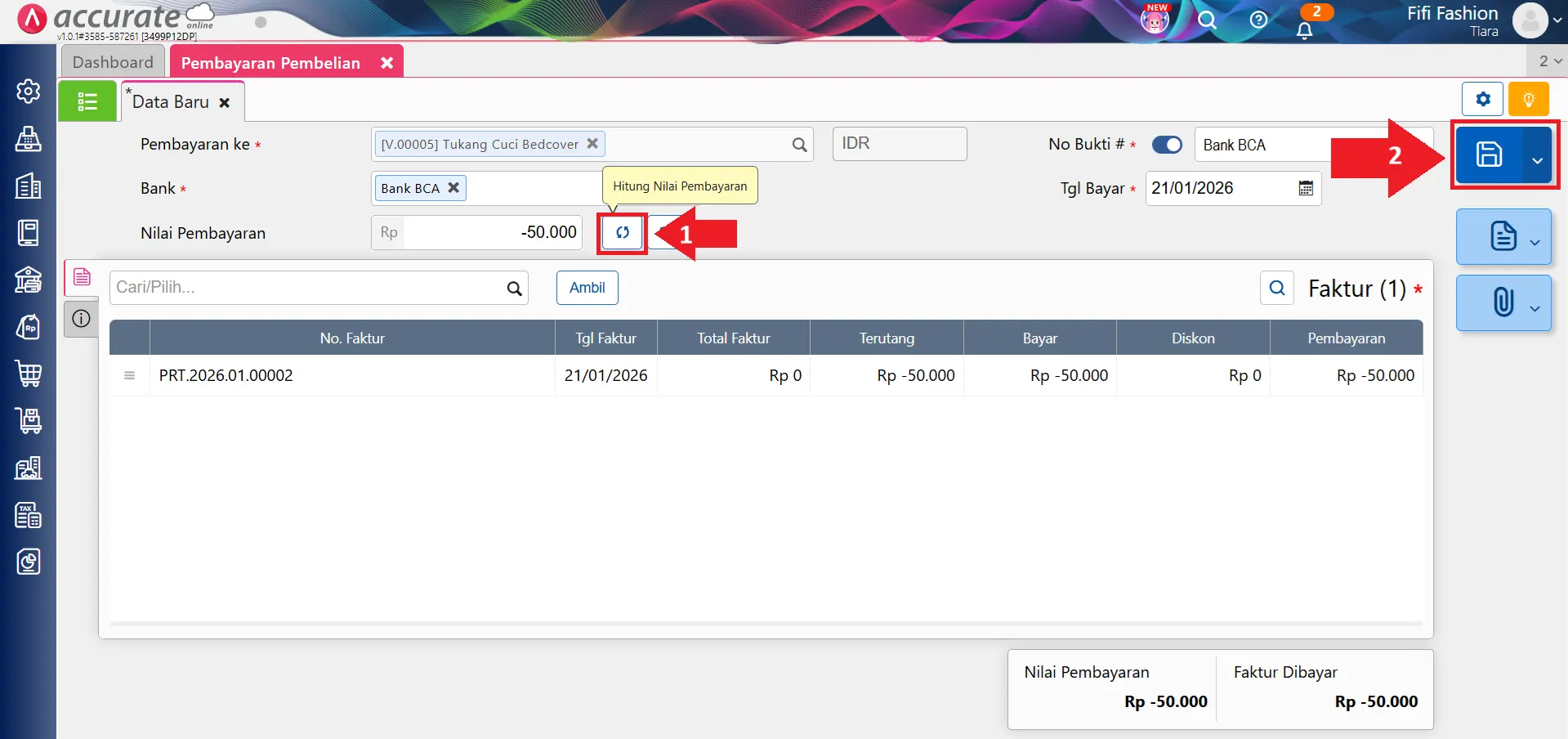 Cara retur pembelian untuk transaksi jasa