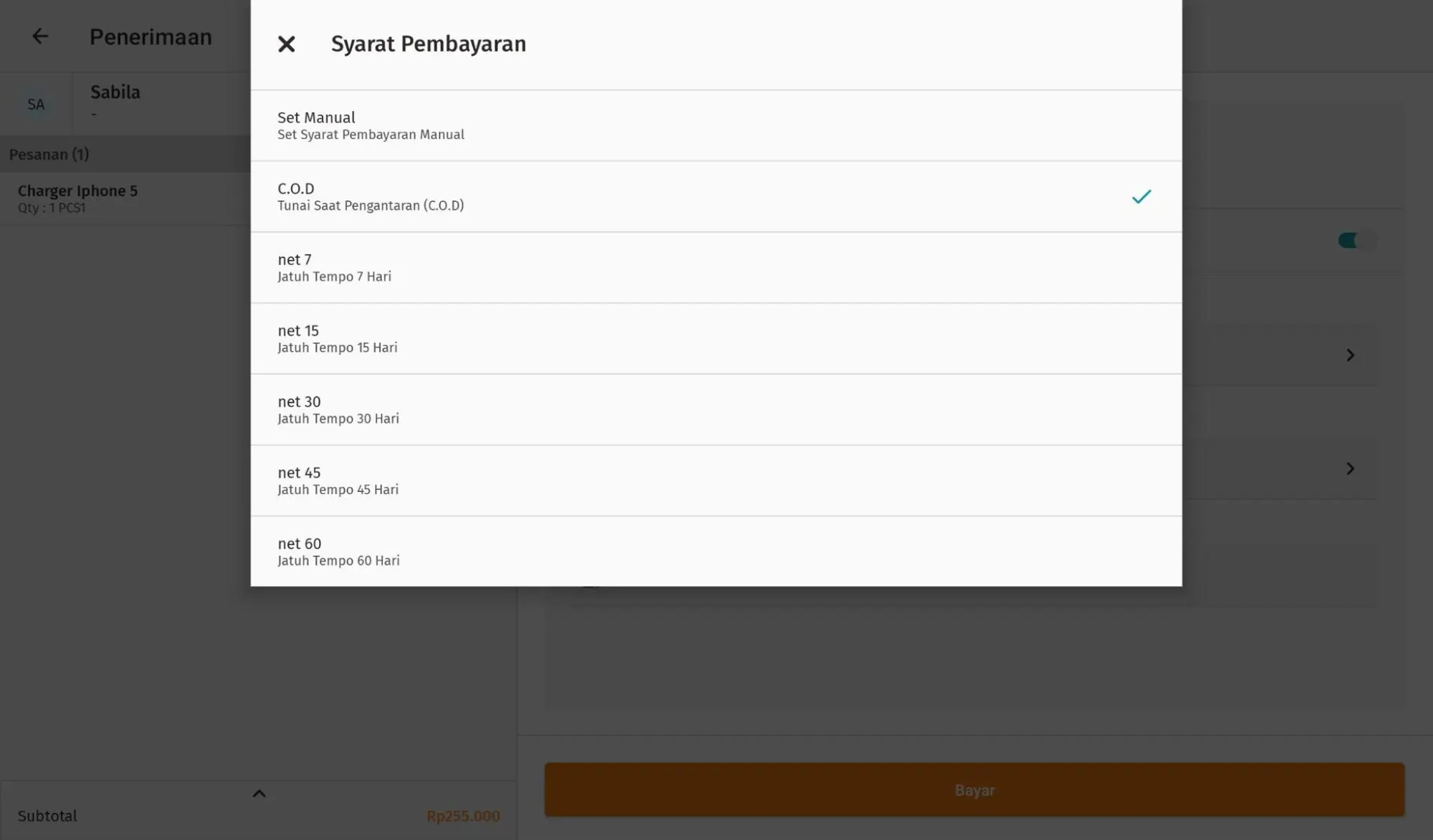 tidak bisa ubah syarat bayar