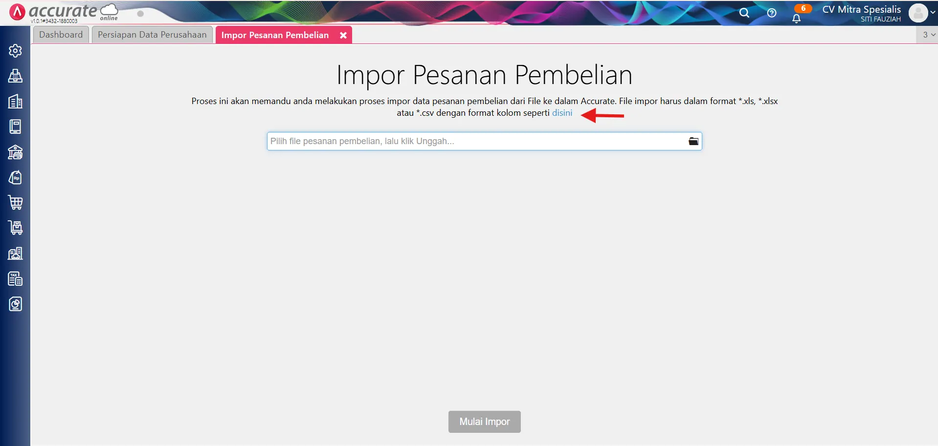 impor pesanan pembelian valas dari excel