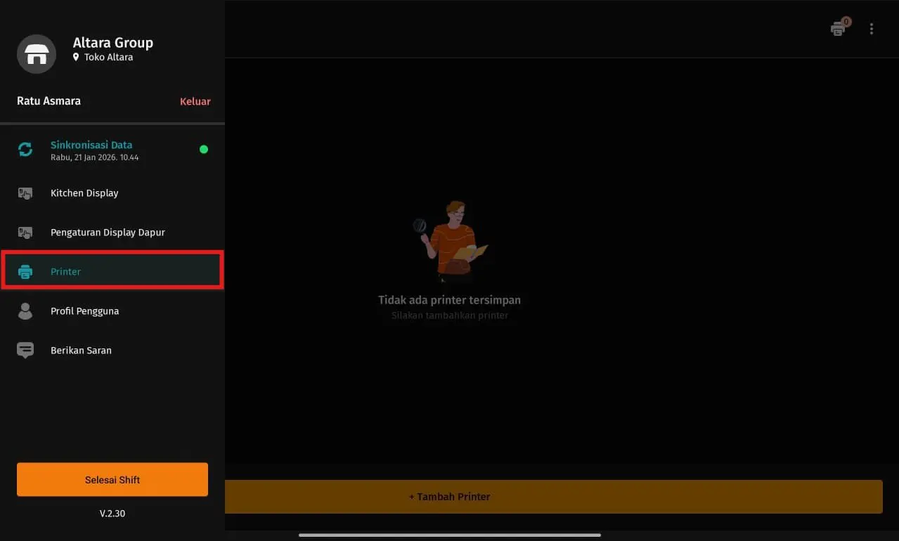 cetak tiket pesanan KDS