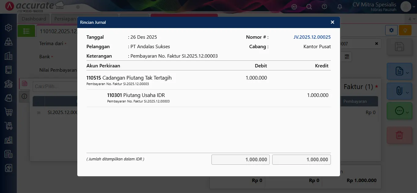 mencatat piutang tak tertagih