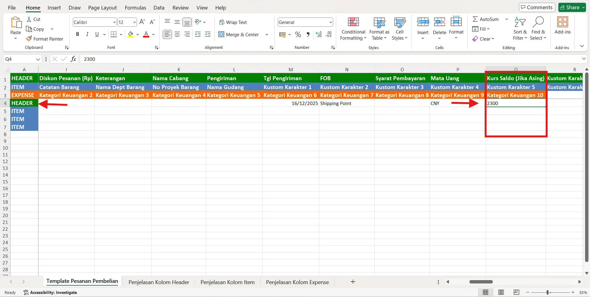 impor pesanan pembelian valas dari excel