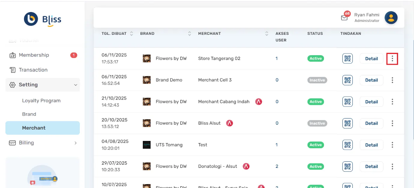 Cara menonaktifkan merchant