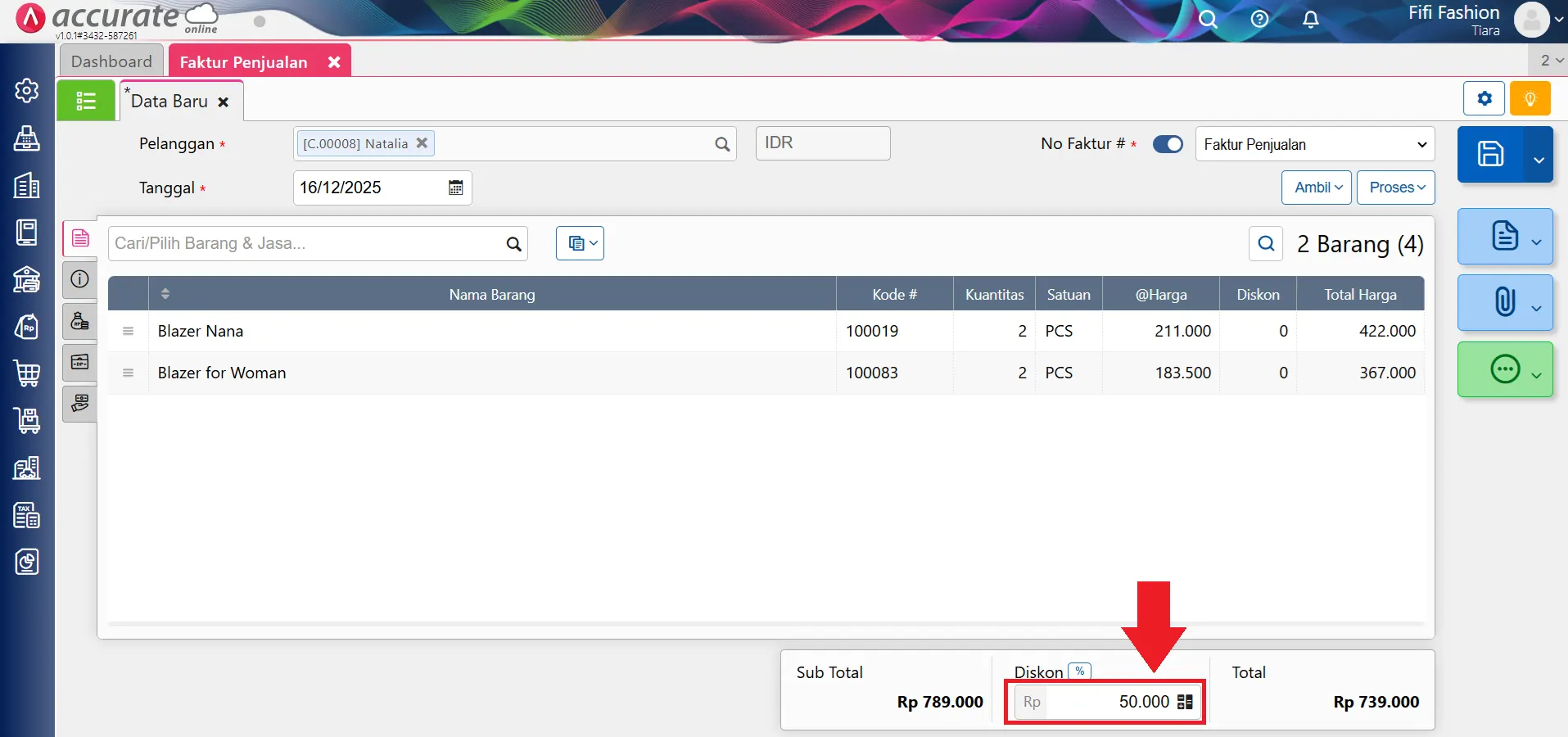 menghitung alokasi diskon faktur