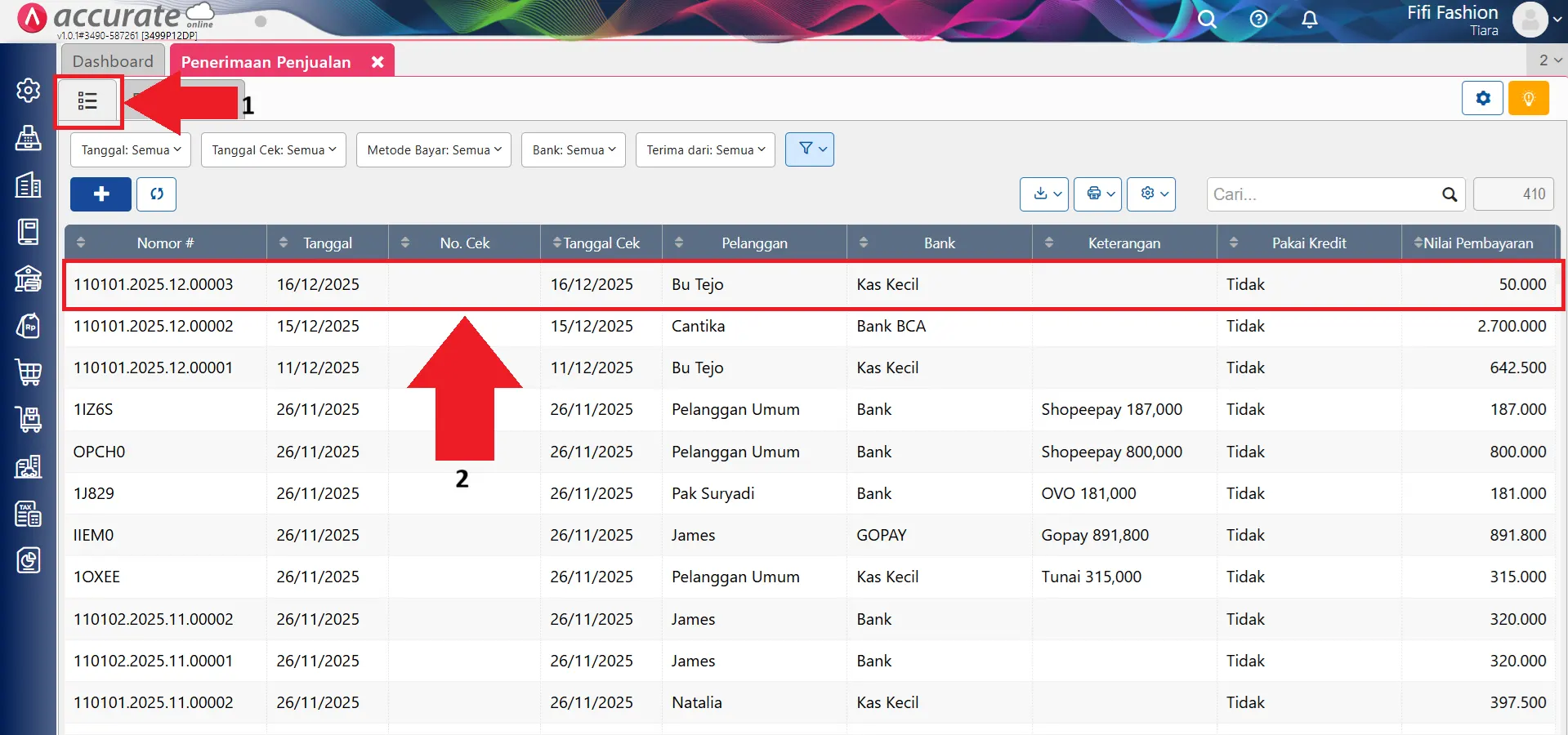 menghapus penerimaan penjualan