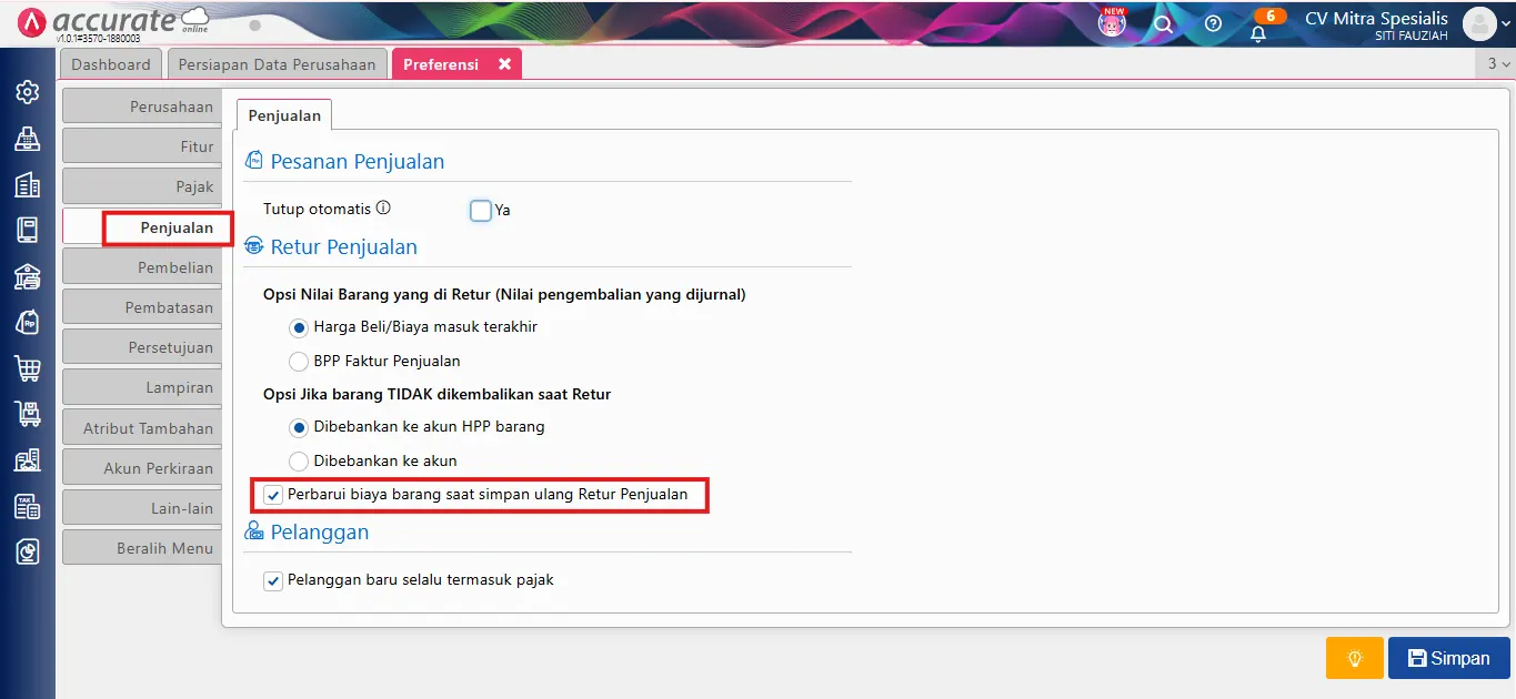 update biaya barang di retur penjualan