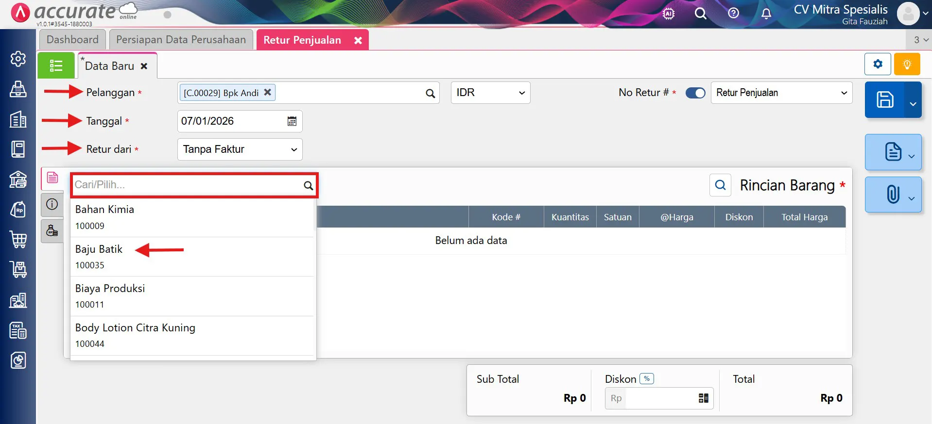mencatat retur penjualan di Luar Accurate Online