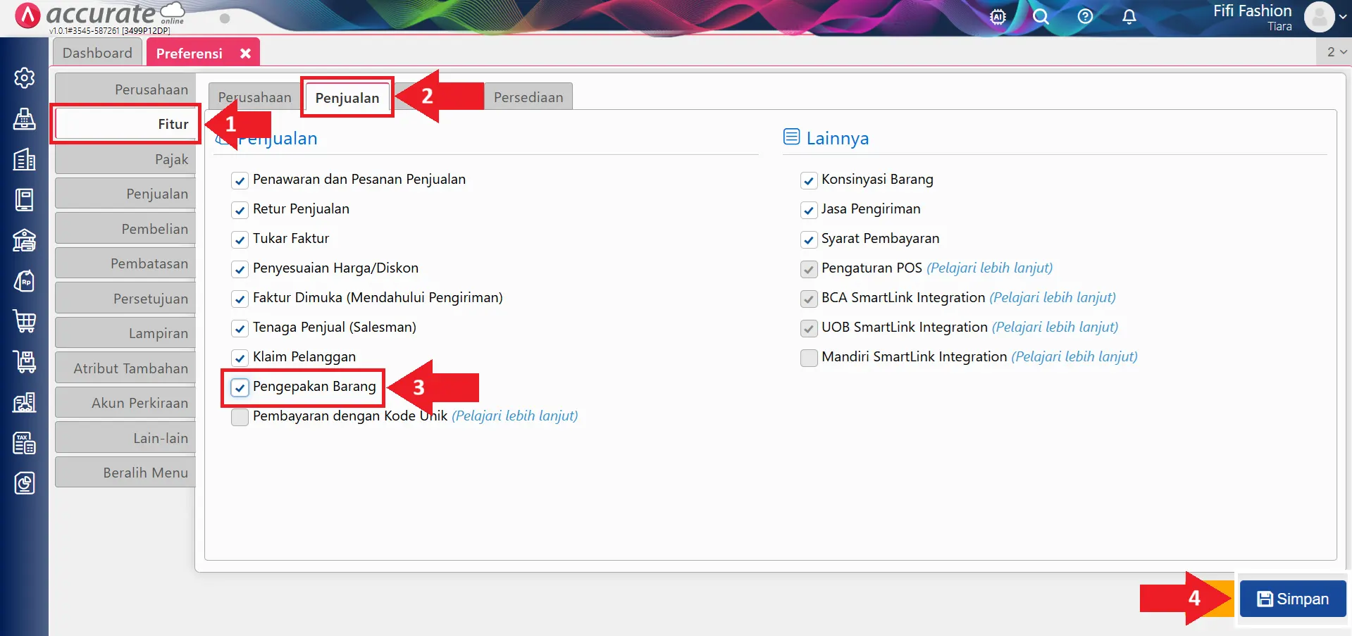 Fitur pengepakan barang
