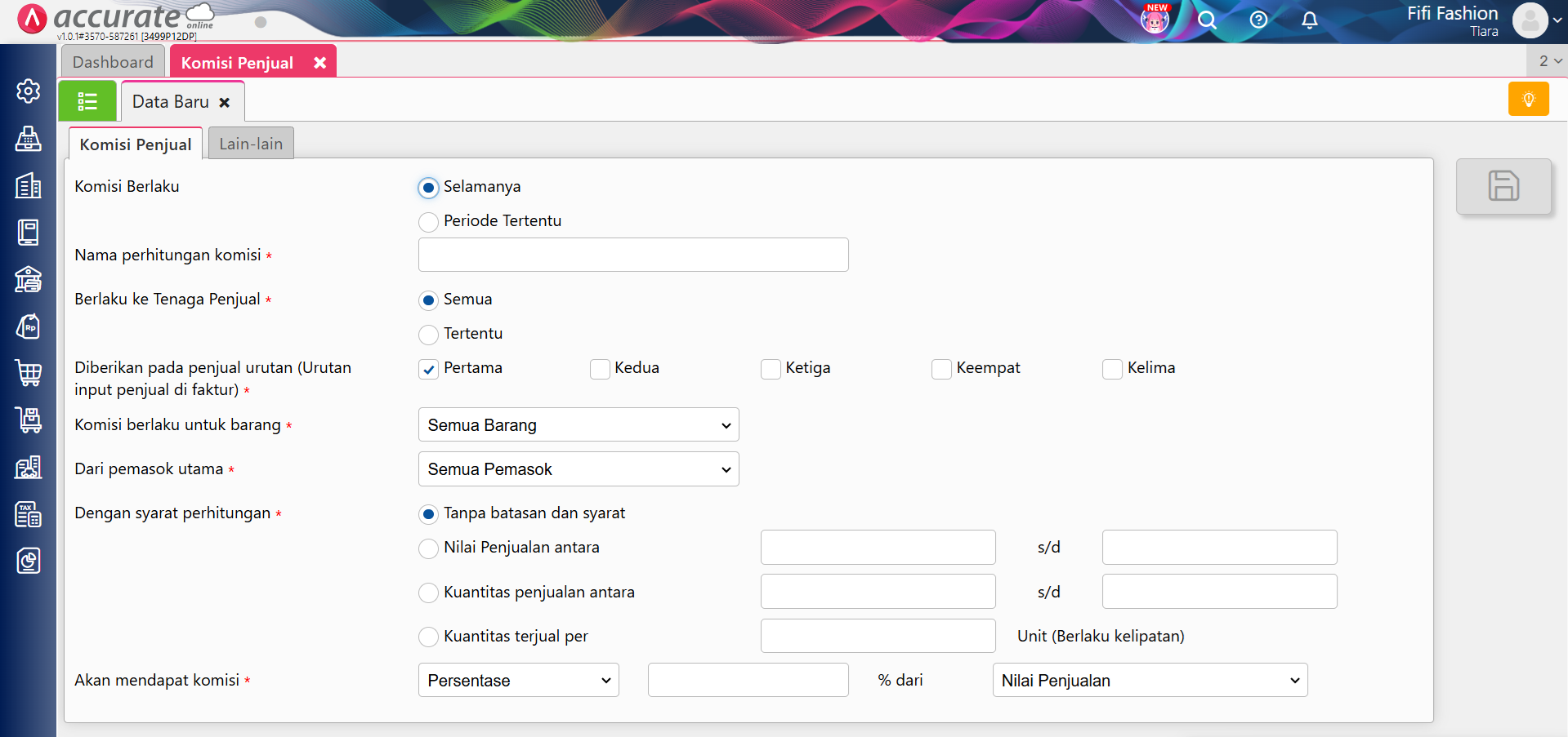Fitur komisi penjualan