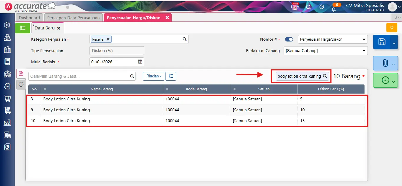 error diskon barang ganda