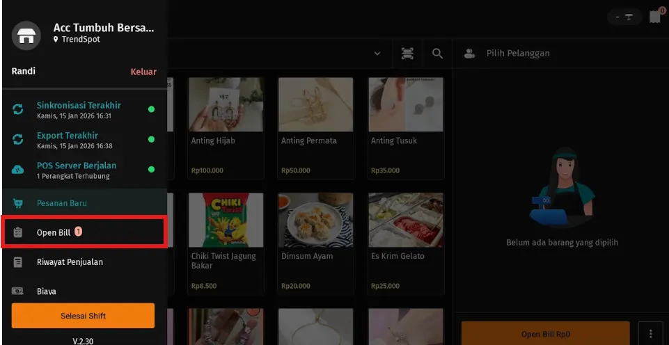 perubahan pesanan open bill KDS