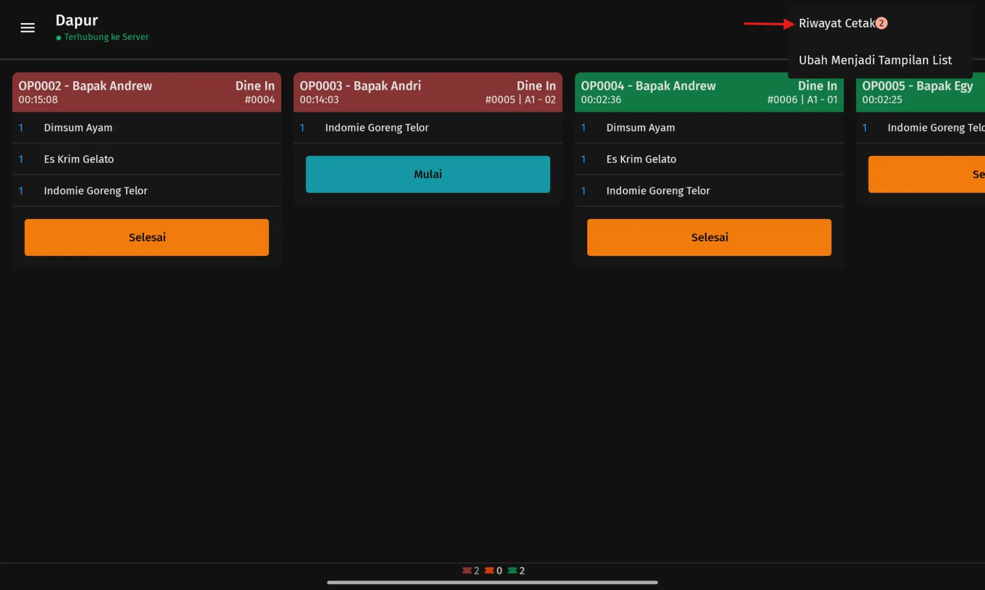 cetak tiket pesanan KDS