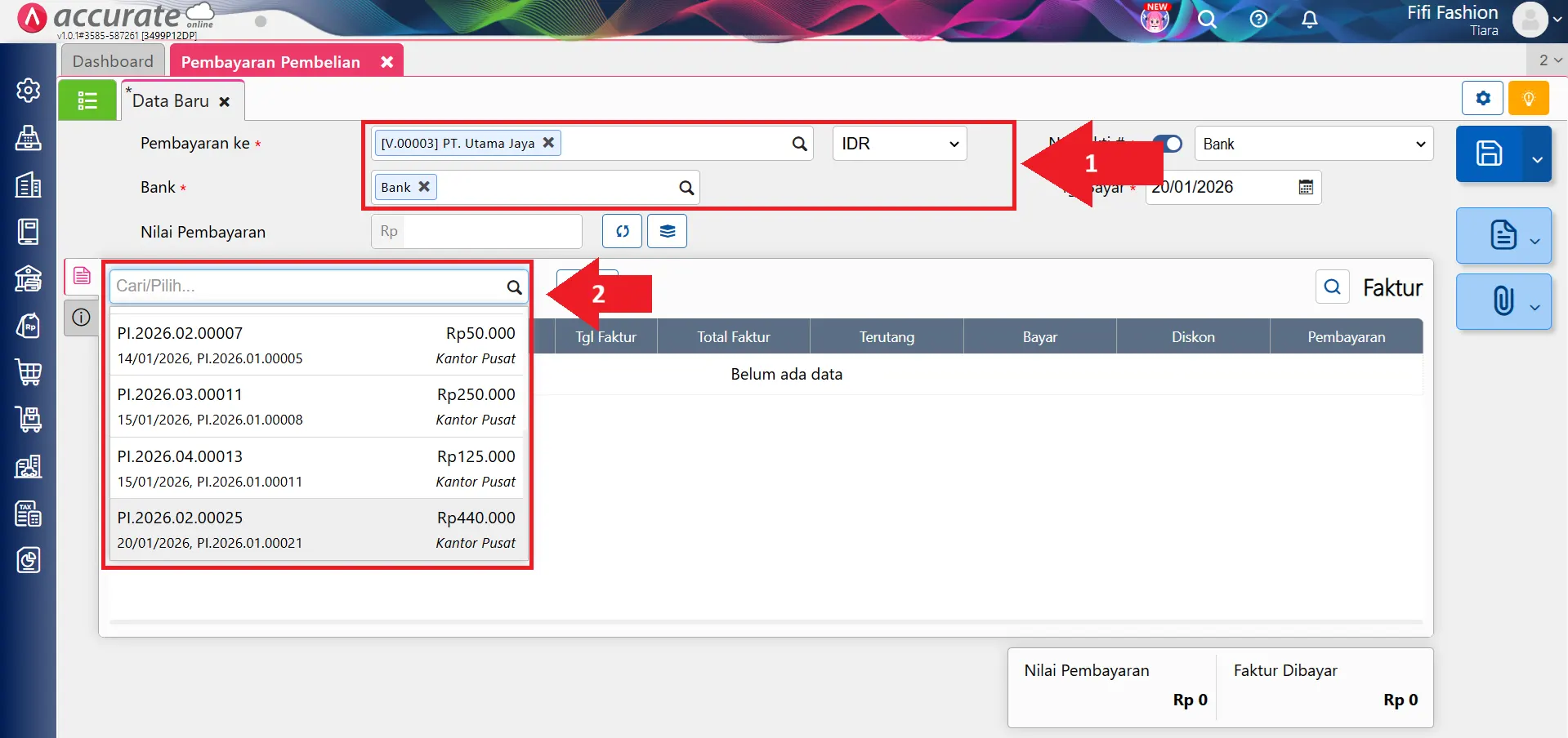 input pembayaran pembelian dengan diskon