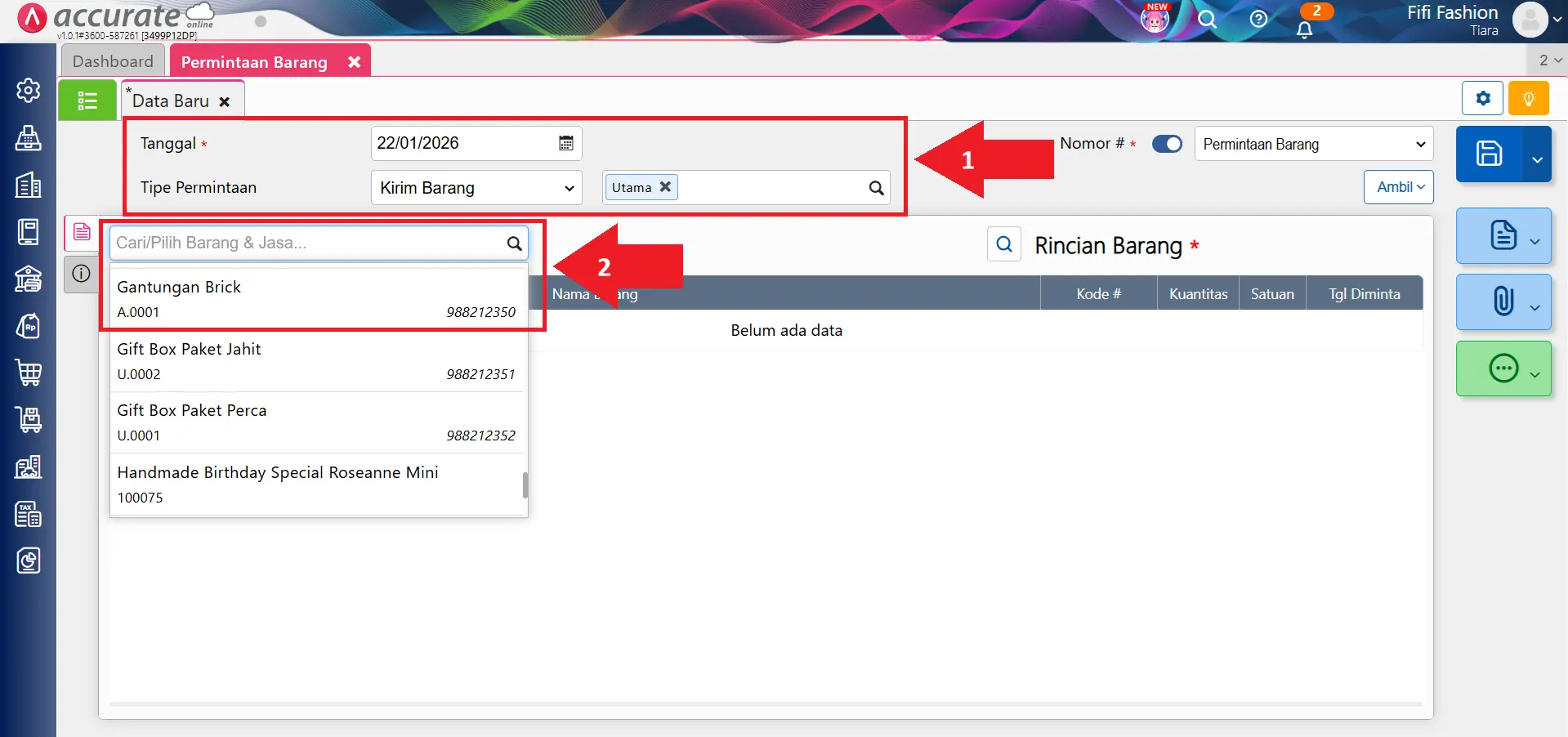 Mencatat permintaan kirim barang