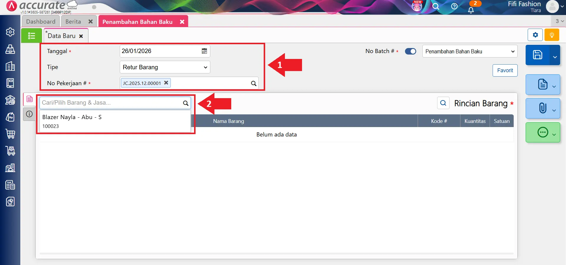 retur bahan baku pekerjaan pesanan