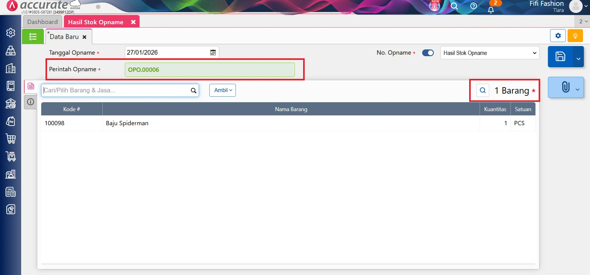 total barang stok opname berbeda