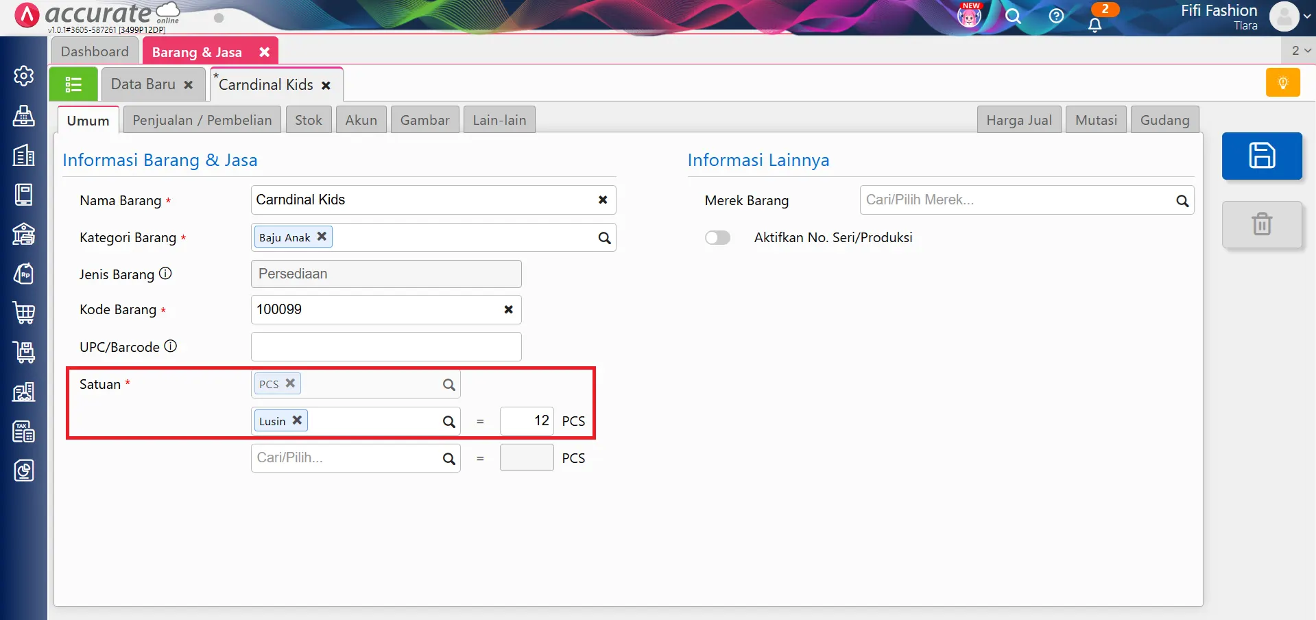 default harga jual multi satuan