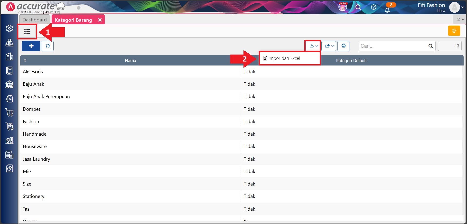 Cara impor kategori barang dari Excel
