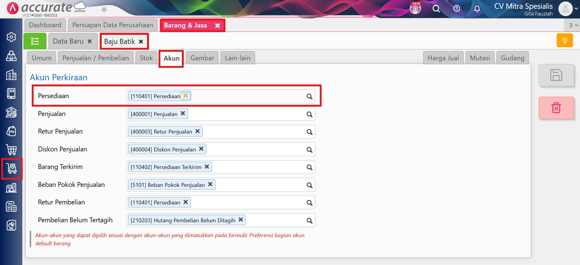error akun penyesuaian persediaan