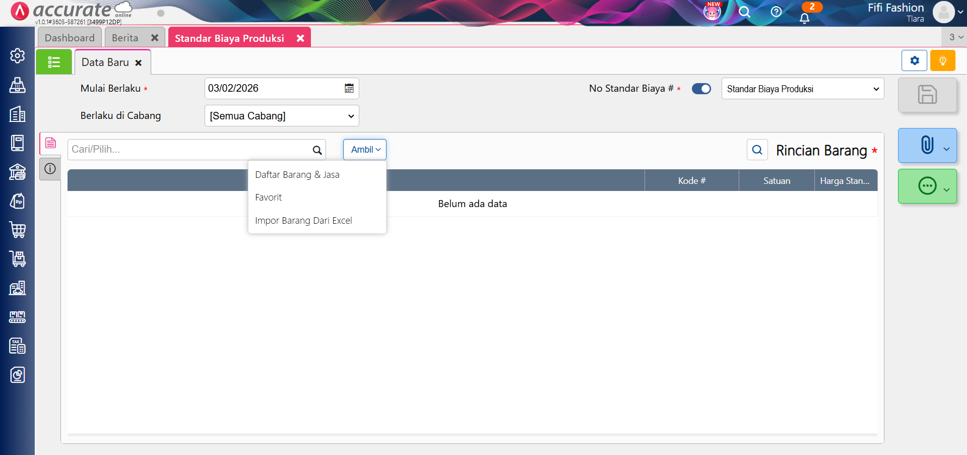 standar biaya produksi