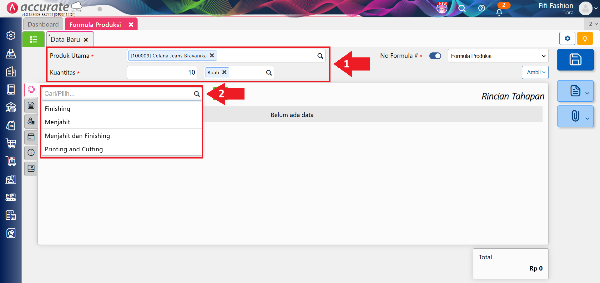 formula produksi dengan tahapan