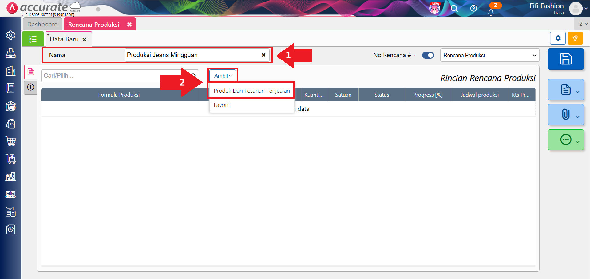 catat produksi berdasarkan pesanan