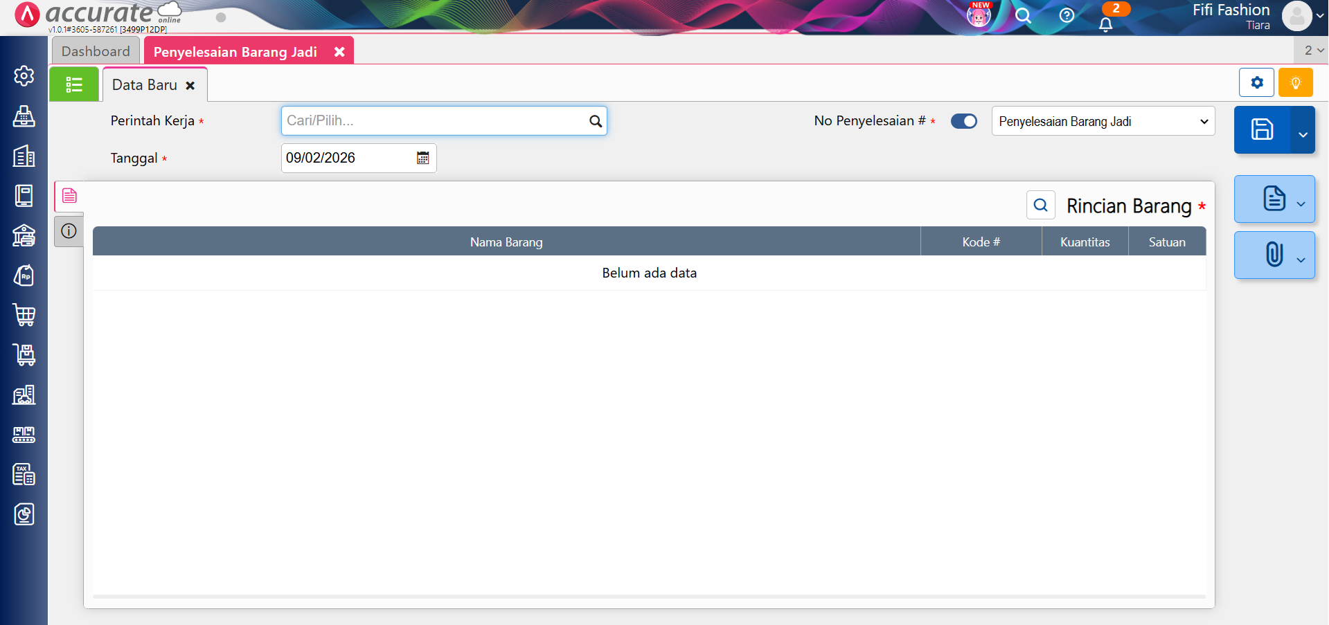 catat penyelesaian barang jadi