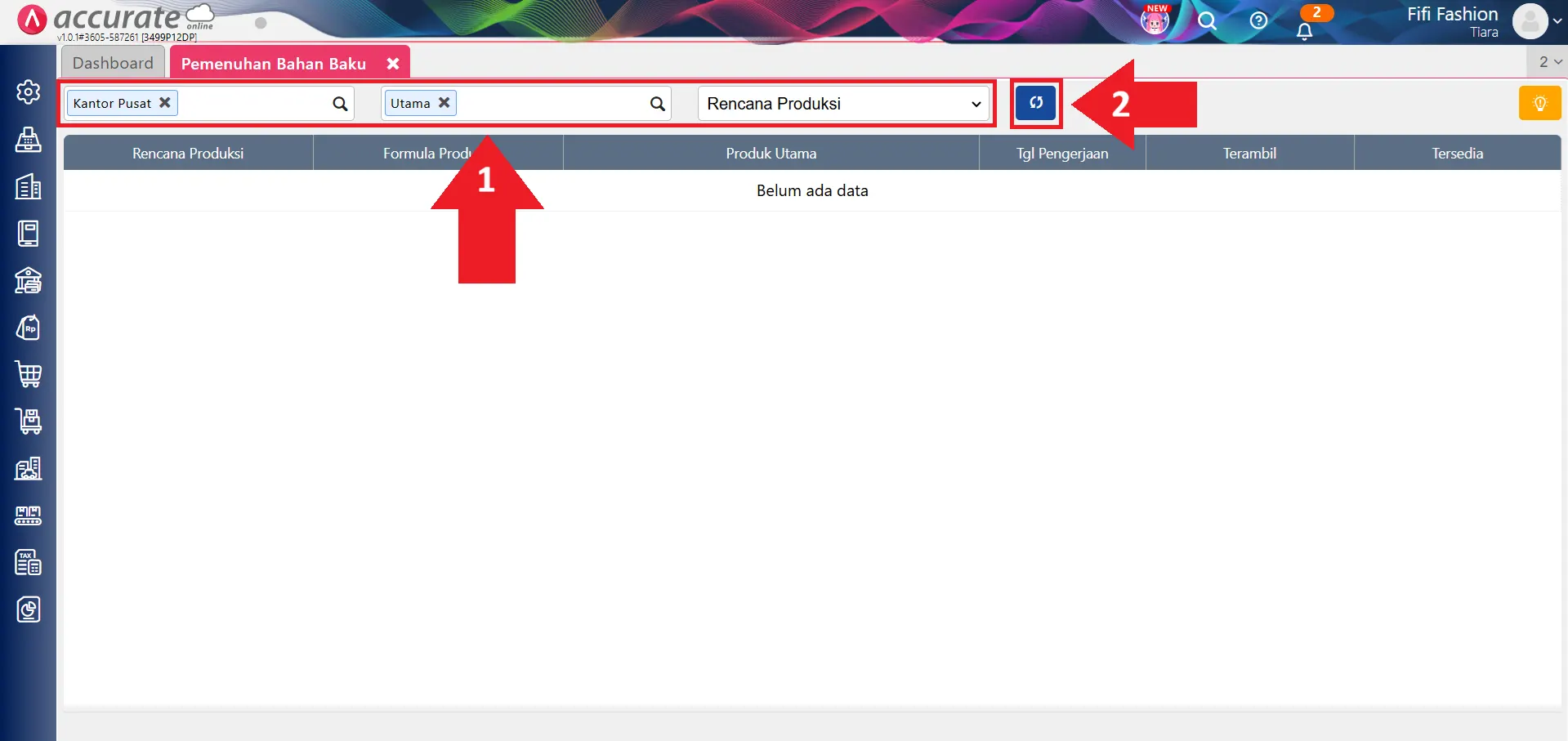 mencatat pemenuhan bahan baku