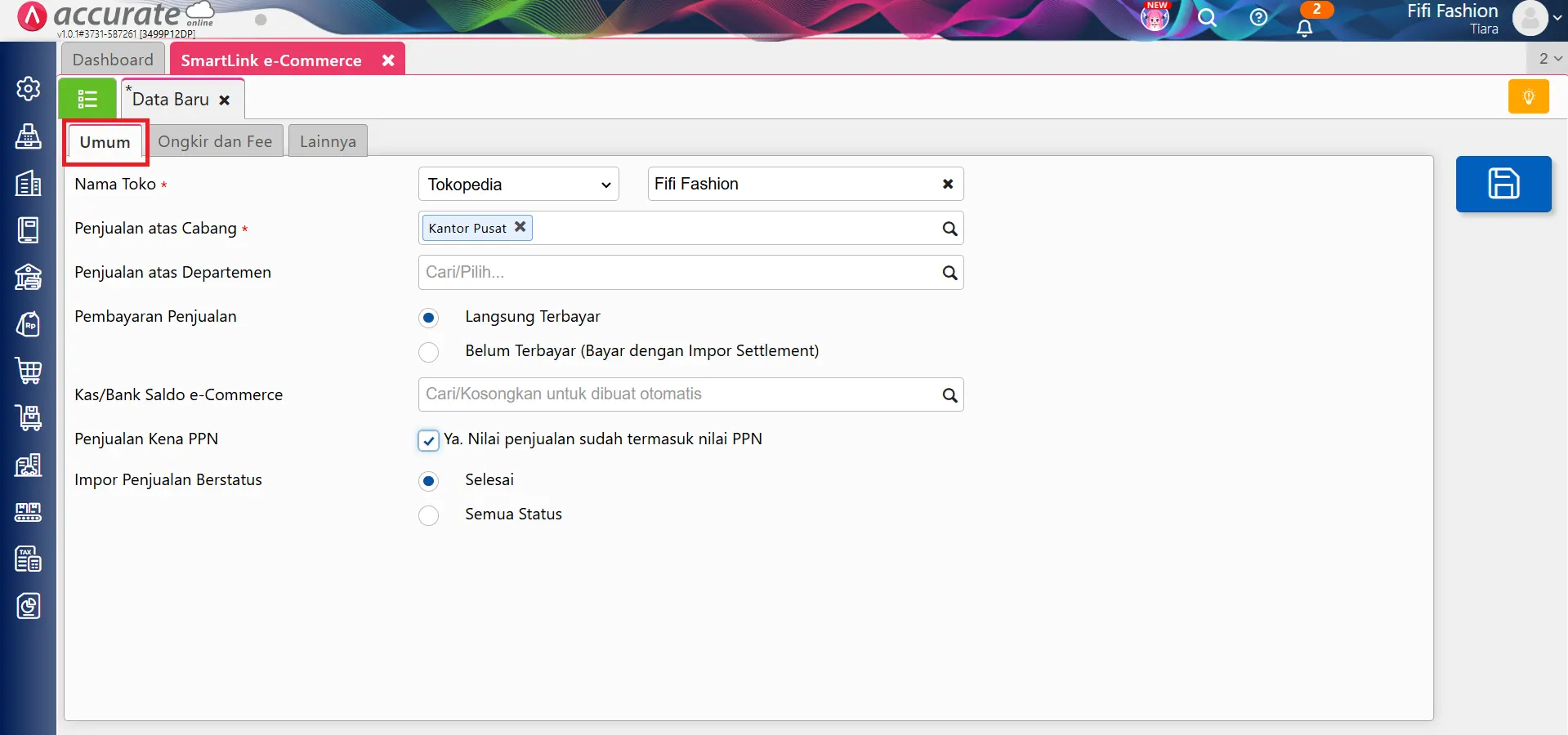 setting smartLink Tokopedia