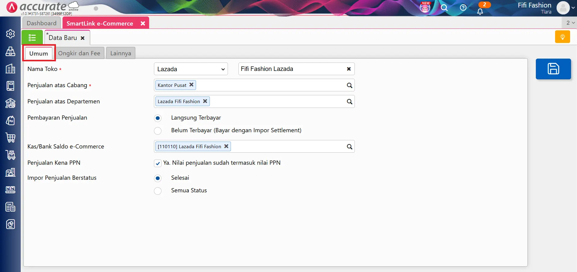 setting smartLink Lazada