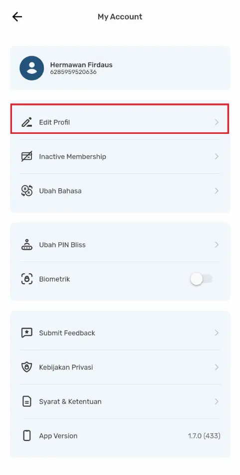 cara menghapus akun Bliss Member