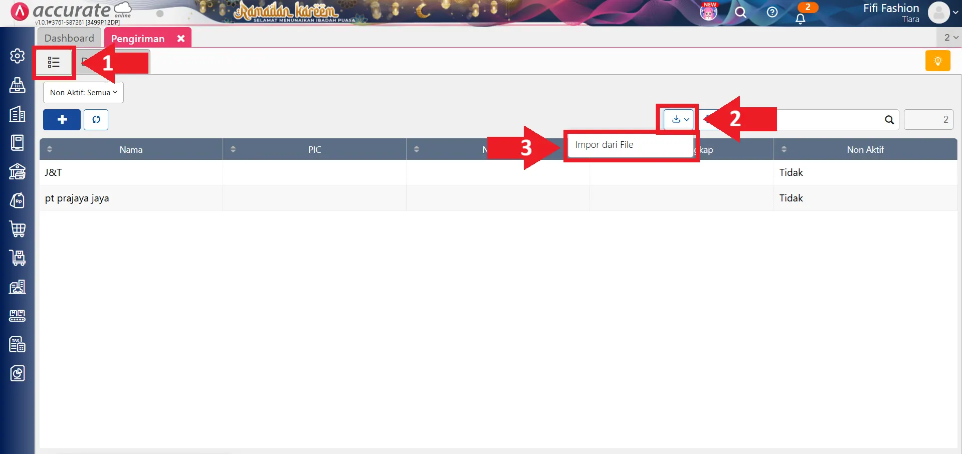impor pengiriman Excel/CSV