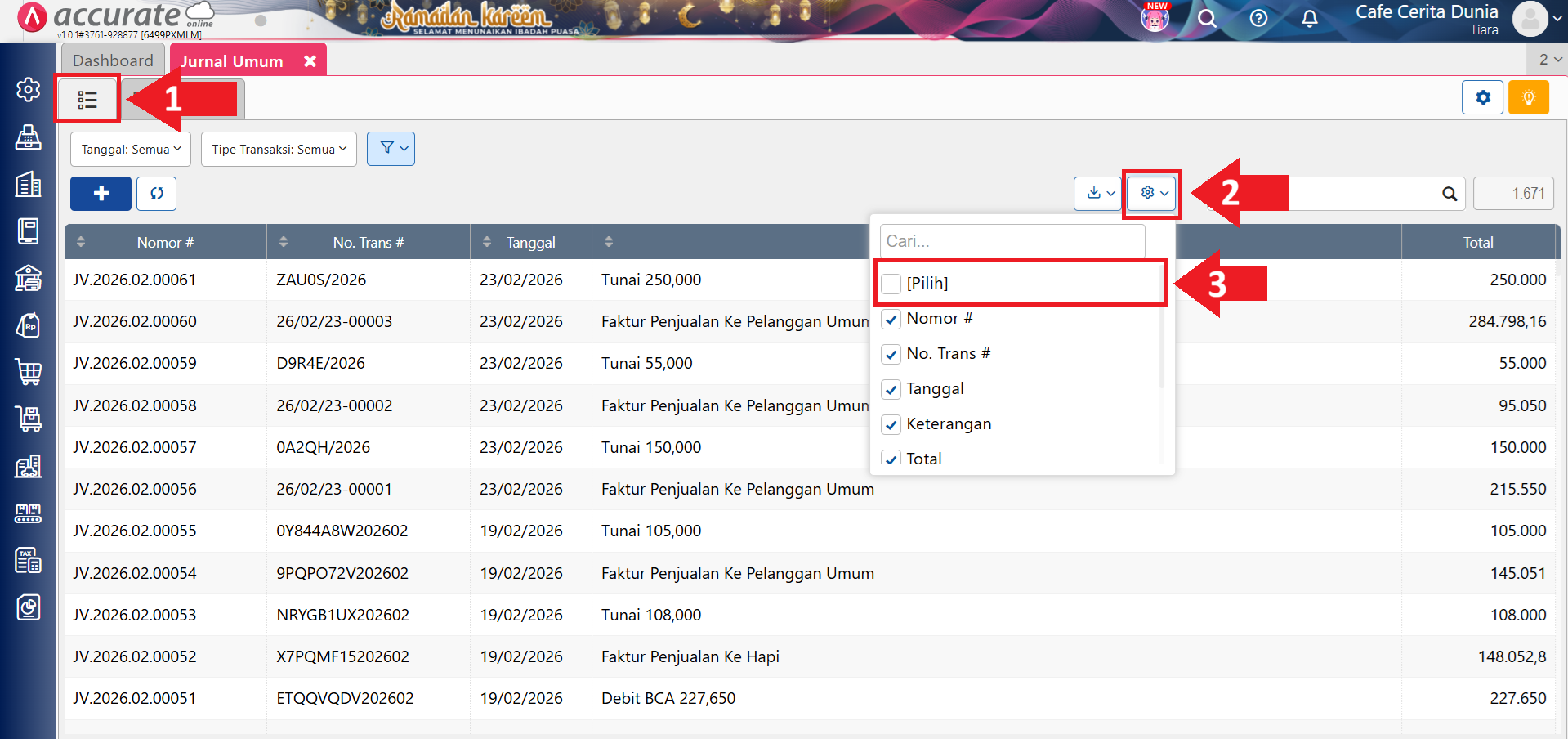 hapus pencatatan Beban secara massal