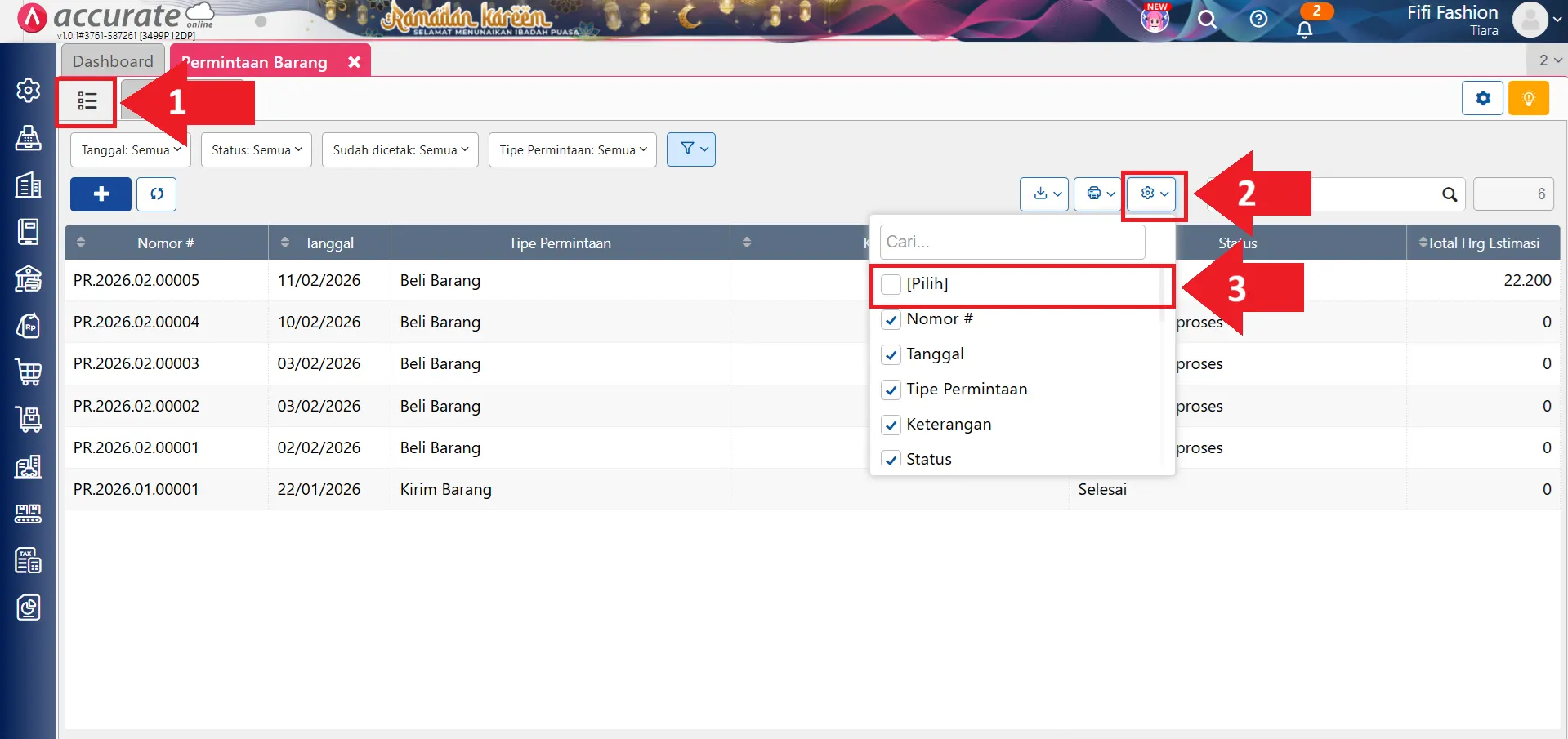 hapus transaksi permintaan barang secara massal