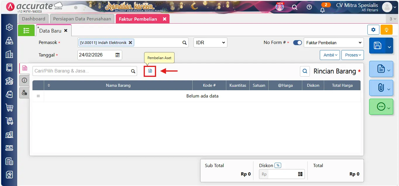 catat pembelian aset tetap dengan biaya tambahan