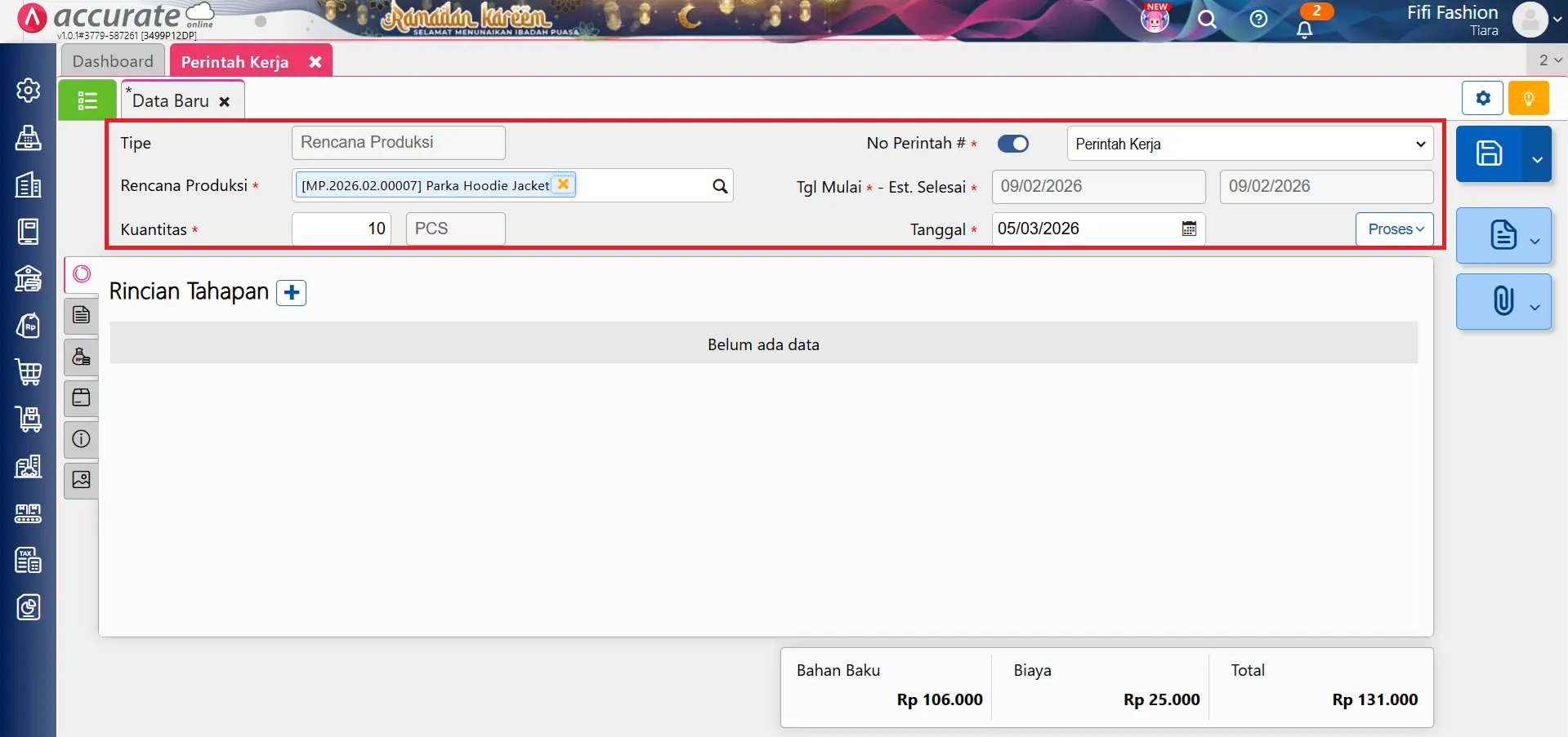 impor bahan baku perintah kerja excel