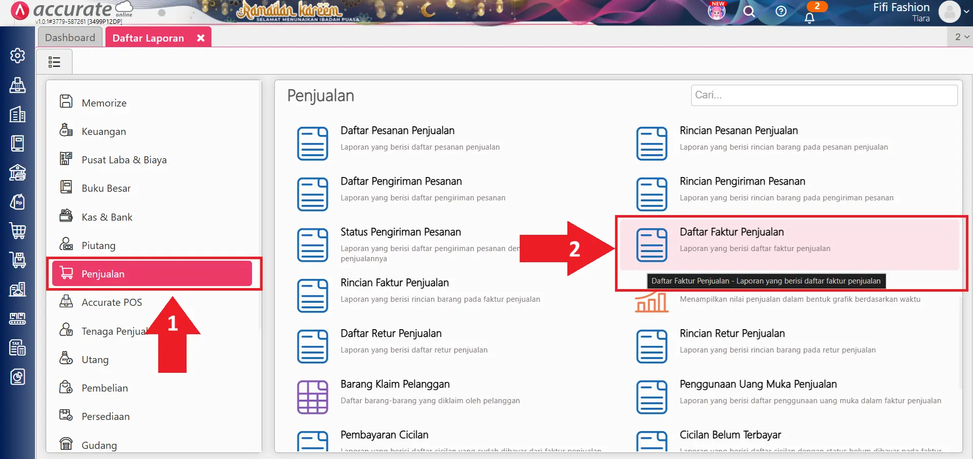 menampilkan jumlah faktur di laporan penjualan