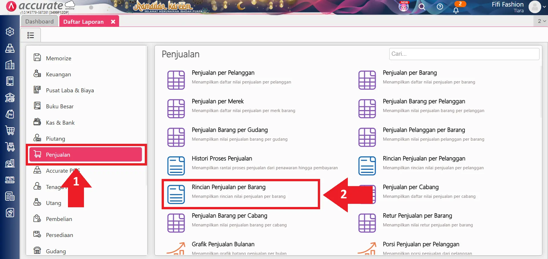menampilkan margin laba kotor per barang