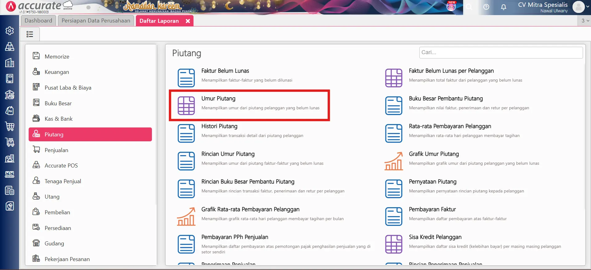 melihat laporan perputaran piutang utang