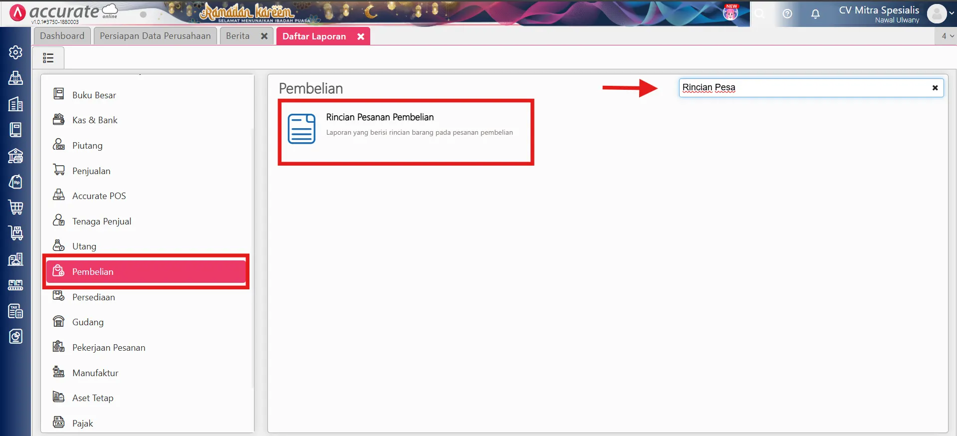 laporan pesanan pembelian ditutup