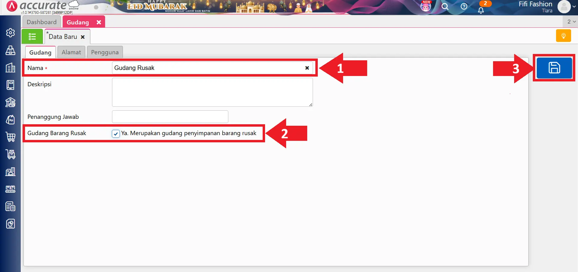 memindahkan stok barang rusak ke gudang rusak